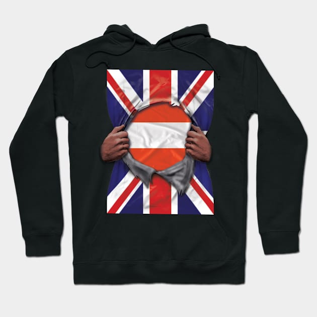 Austria Flag Great Britain Flag Ripped - Gift for Austrian From Austria Hoodie by Country Flags